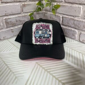 Leatherette Black Trucker Hat with Graphic Patch
